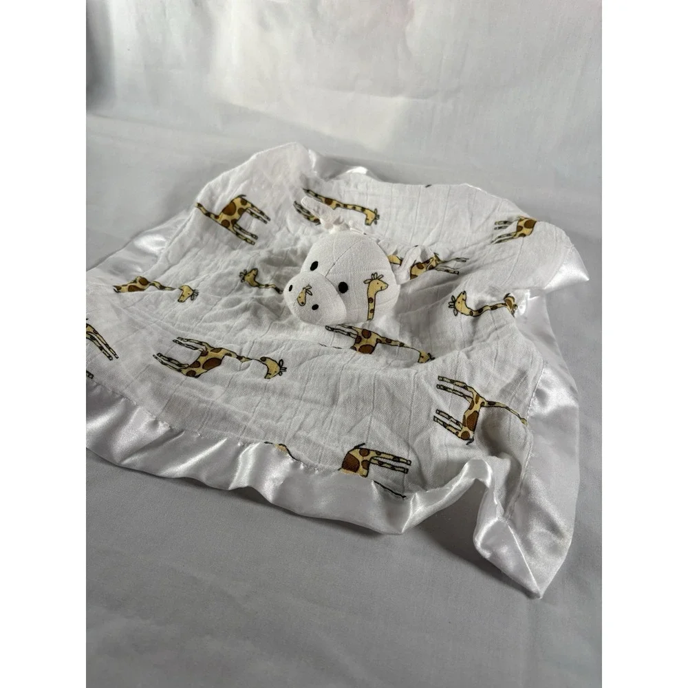 Aden + Anais Lovey Baby Security Blanket Giraffe White Satin Trim Muslin 16.5